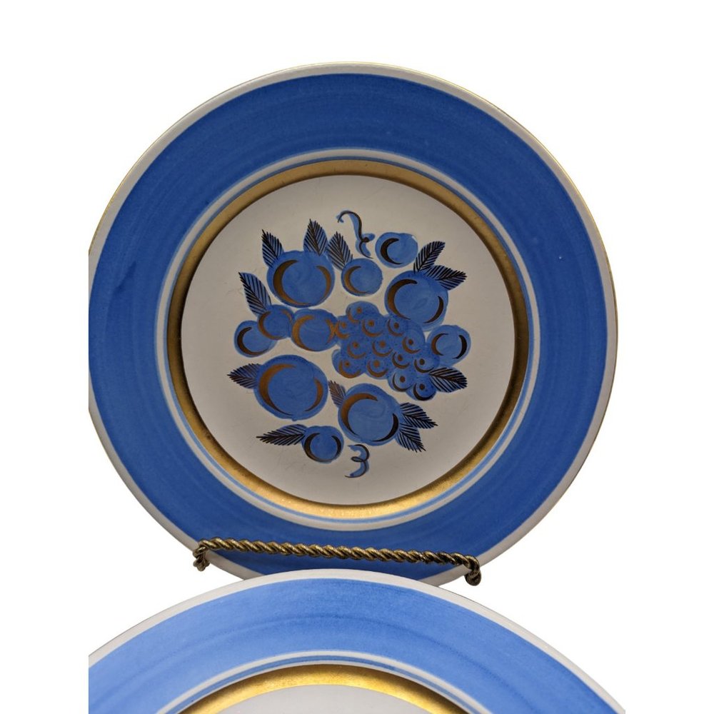 Lot of 2 Vintage Stangl Pottery "Concord" Dinner Plate  White Blue & Gold 11” - Picture 4 of 10